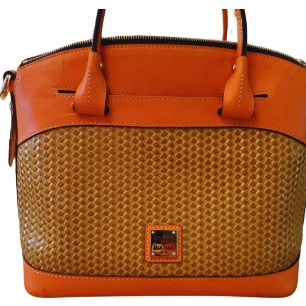 Woven Orange and Tan Tote with Leather Trim